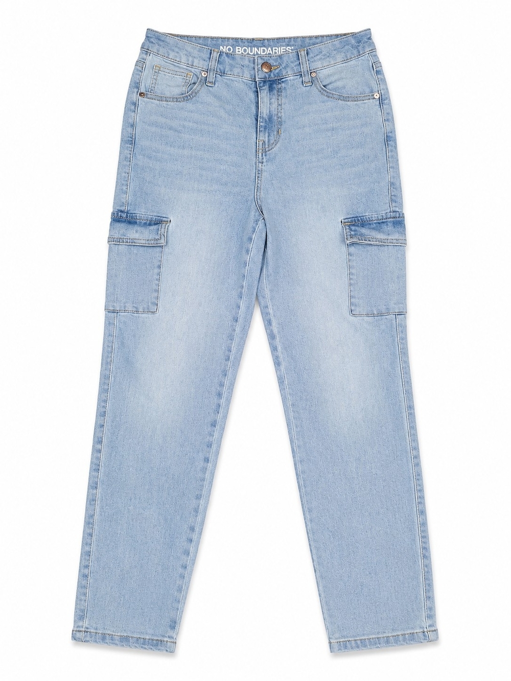 No Boundaries Women’s Size 6 Light Wash Cargo Jeans Blue Denim Pockets